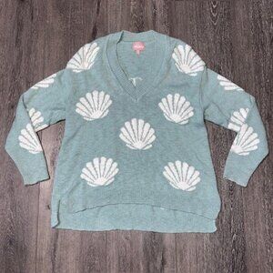 Show Me Your Mumu Gilligan Oversized Sweater Seashell Knit Pattern Teal Small